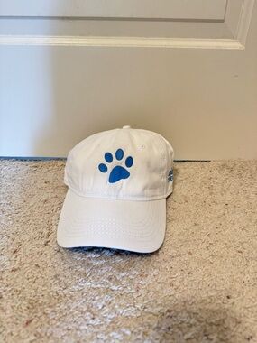 White Dog Paw Embroidered Baseball Cap - Blue Paw Accent